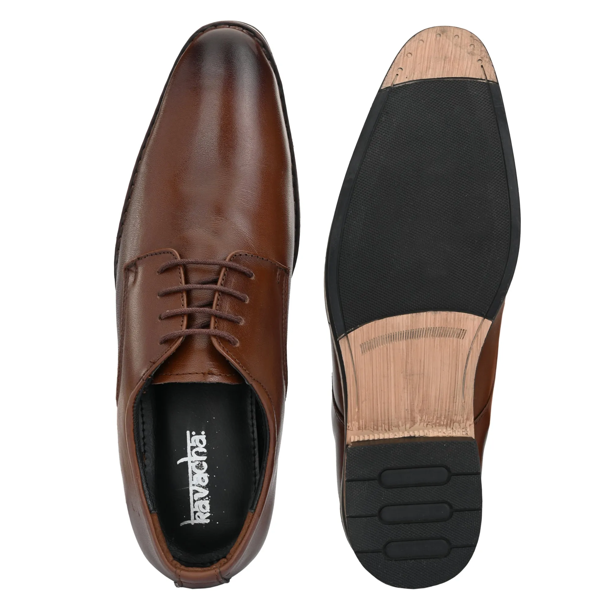 Children's Running Shoes Kavacha Pure Leather, Italic designed Derby Formal Shoes For Men S829 (Brown)