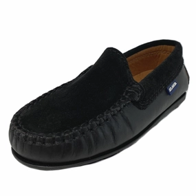 Running Shoe Shop London Atlanta Mocassin Boy's and Girl's Mocs, Black Leather/Black Suede