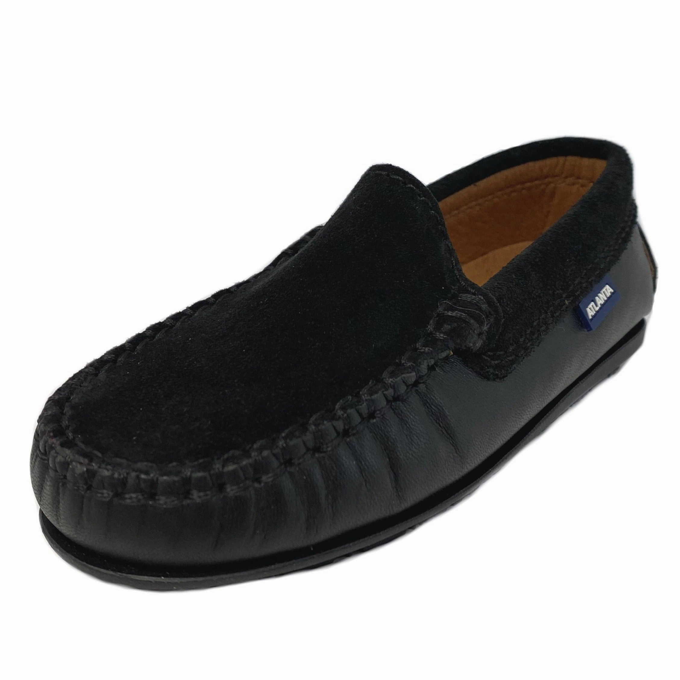 Atlanta Mocassin Boy's and Girl's Mocs, Black Leather/Black Suede Running Shoes Best