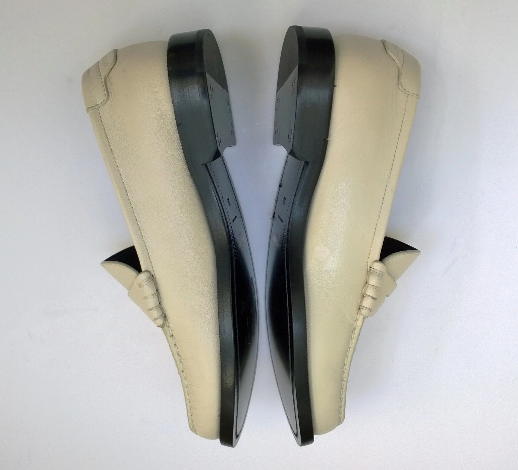 Saint Laurent Le Leather YSL Penny Loafer in Cream New in Box Slight Damage Ruched Loafers