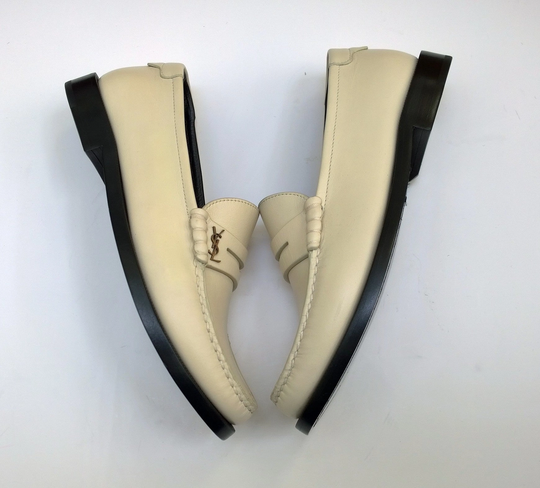 Steel Toe Loafers Saint Laurent Le Leather YSL Penny Loafer in Cream New in Box Slight Damage