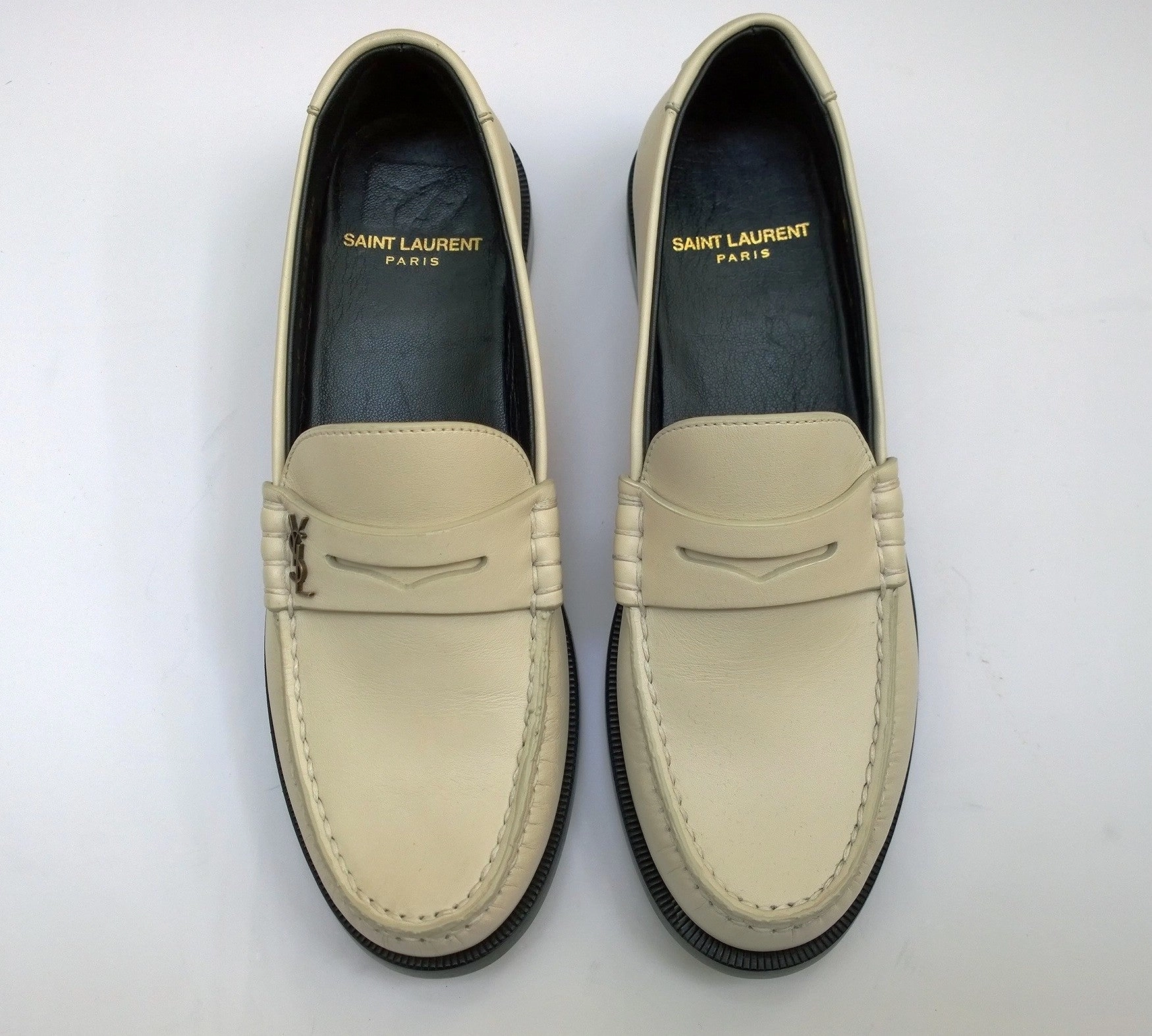 Loafers Driving Shoes Saint Laurent Le Leather YSL Penny Loafer in Cream New in Box Slight Damage