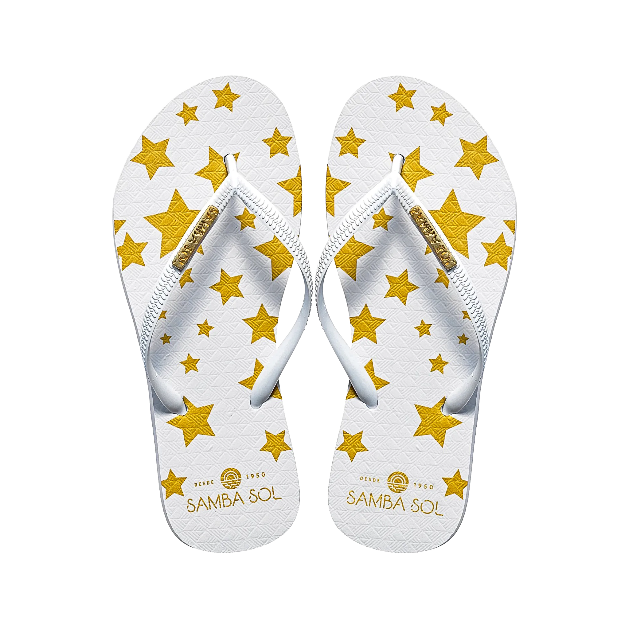 Samba Sol Womens Fashion Collection Flip Flops - White Stars Platform Rubber Flip Flops