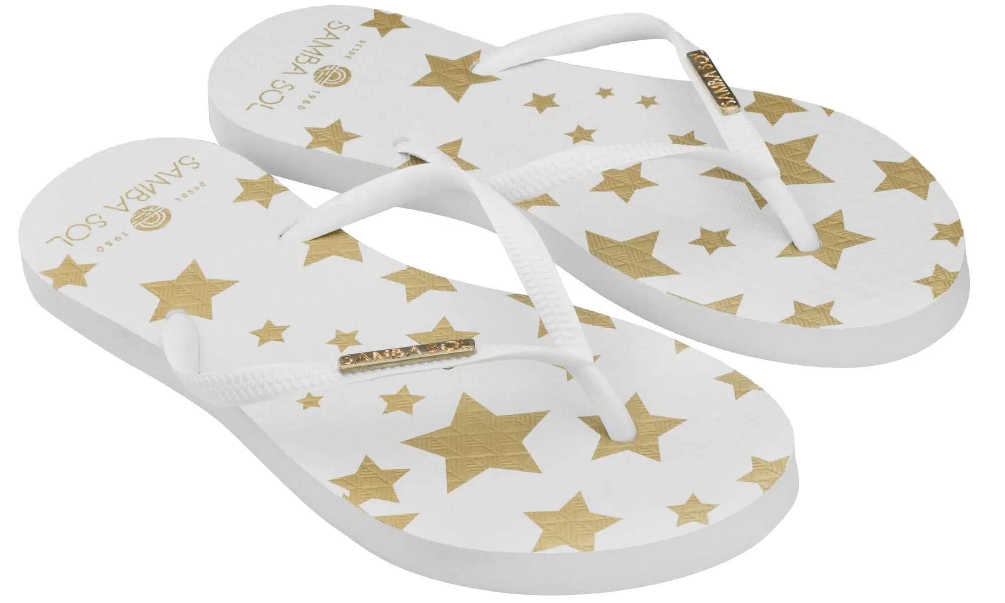 Samba Sol Womens Fashion Collection Flip Flops - White Stars Custom Flip Flops With Logo