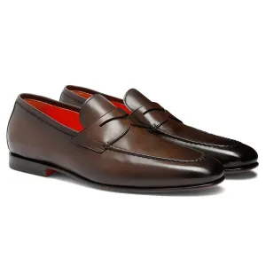 Leather Slip-on Loafers Santoni - Brown Polished Leather Penny Loafer