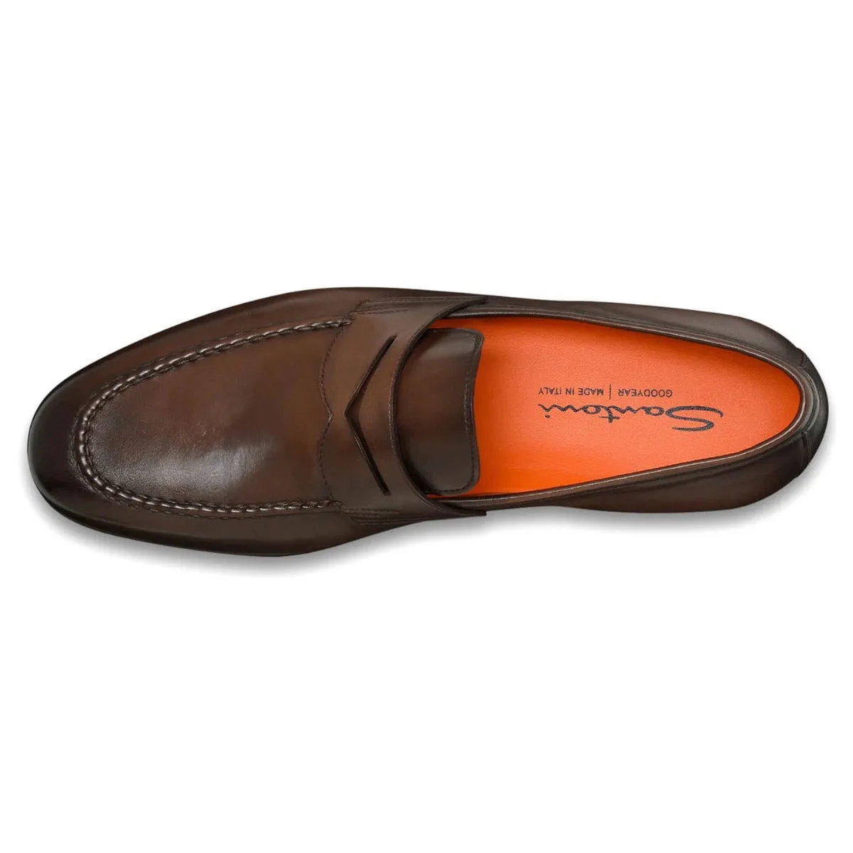 Santoni - Brown Polished Leather Penny Loafer Tan Slip On Loafers