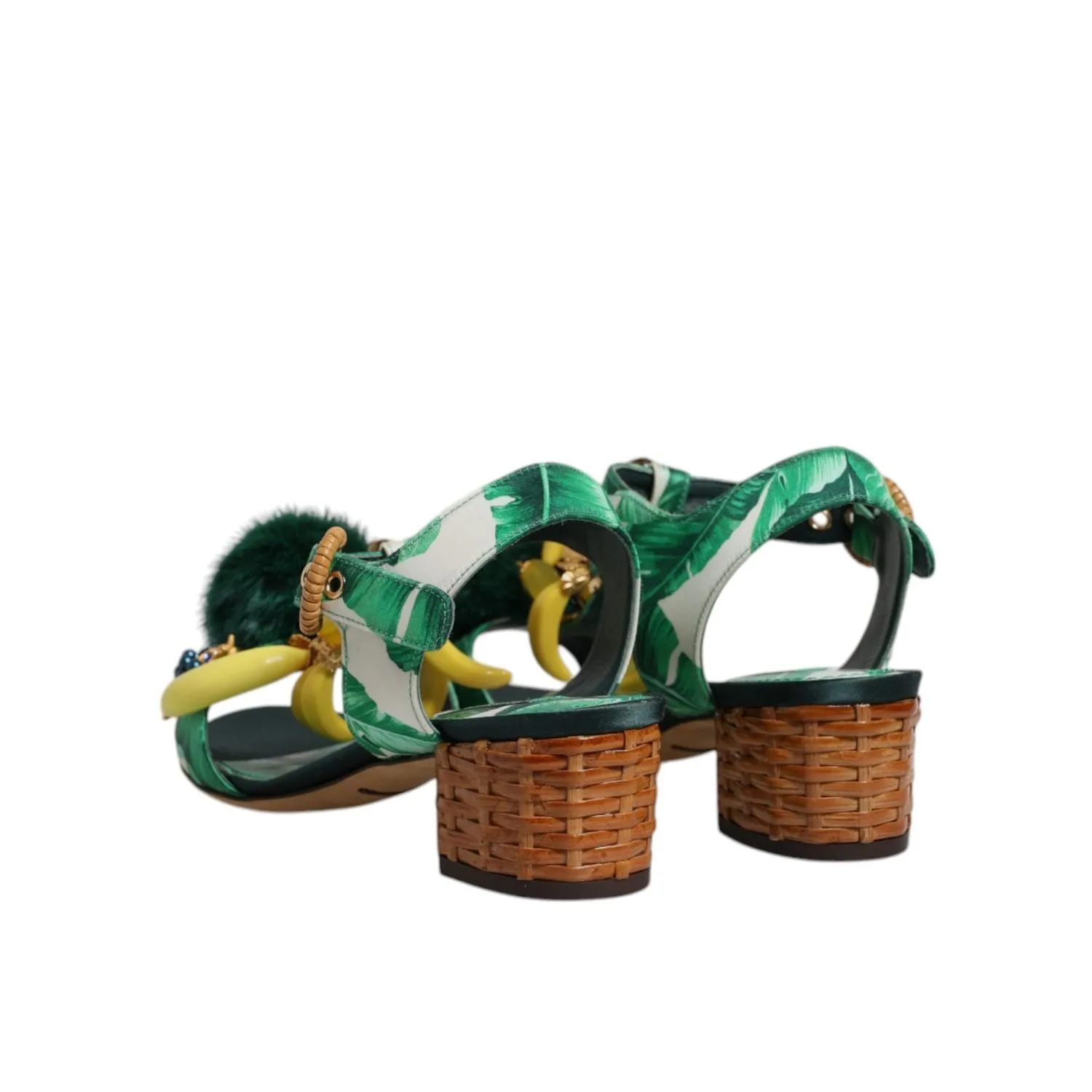 Poolside Sandals Dolce & Gabbana Green Crystal Fur Embellished Sandals Shoes