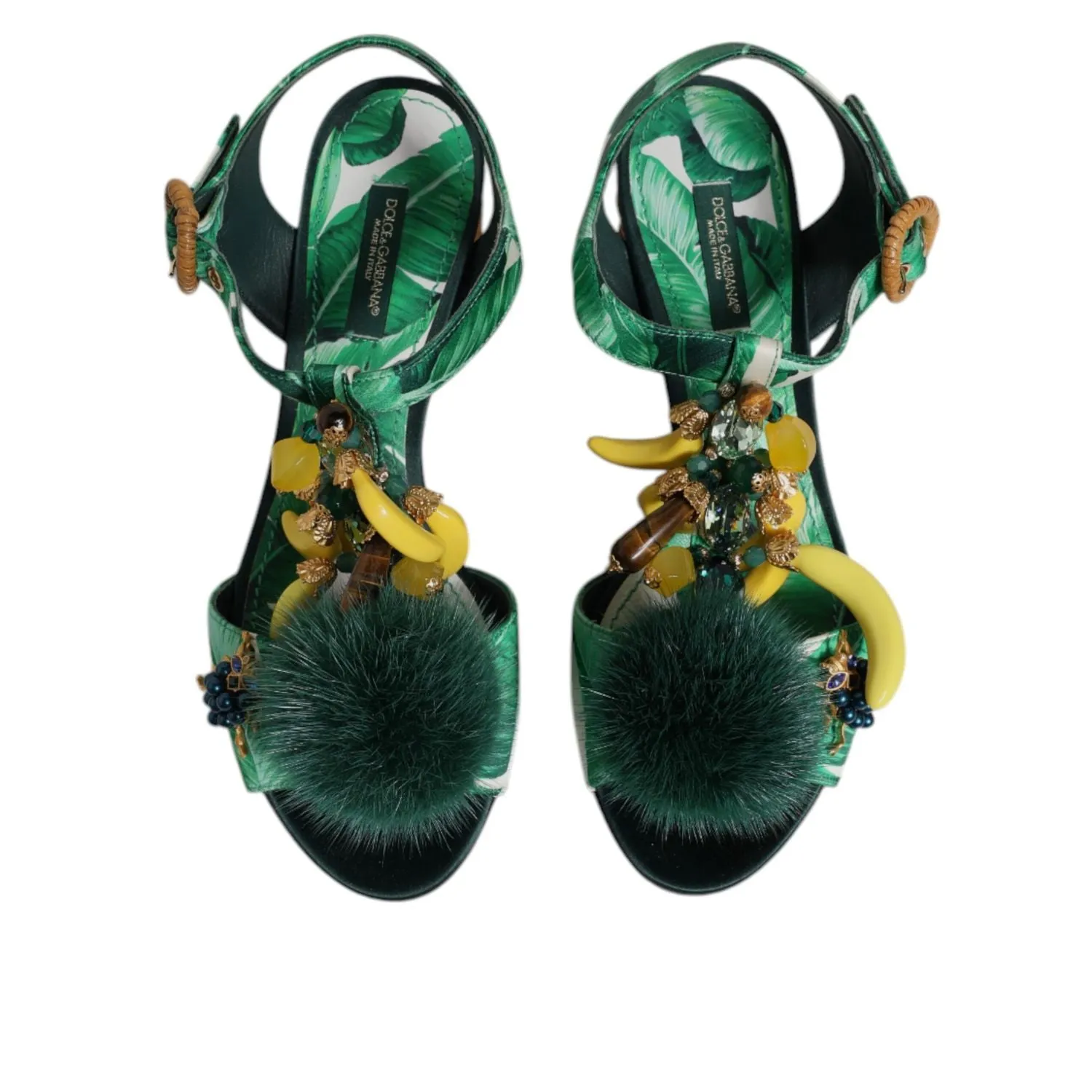 Dolce & Gabbana Green Crystal Fur Embellished Sandals Shoes All Saints Sandals