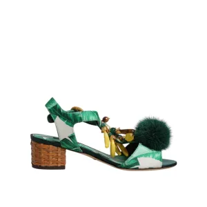 Mystique Sandals Dolce & Gabbana Green Crystal Fur Embellished Sandals Shoes
