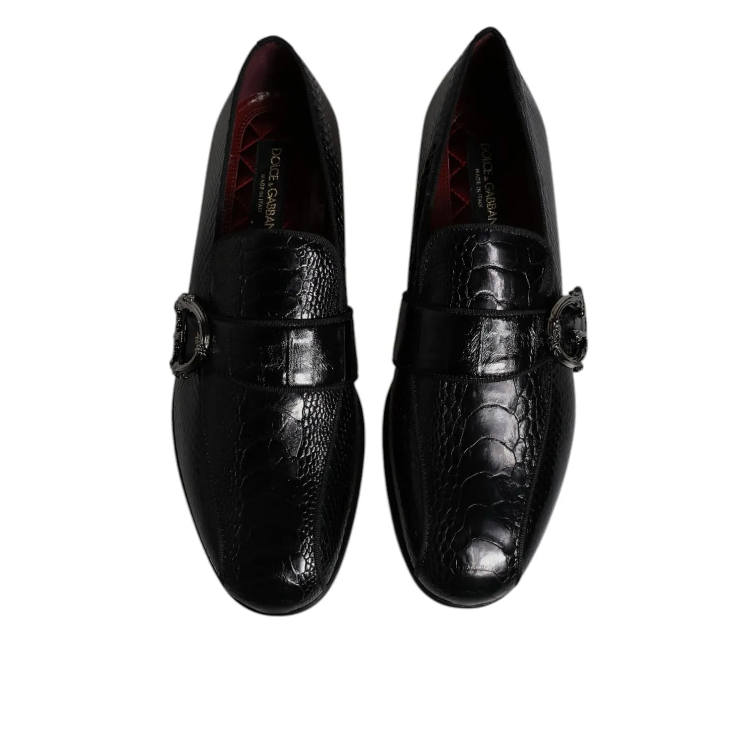 Dolce & Gabbana Black Exotic Leather DG Logo Loafers Formal Dress Shoes Leather Slip-on Loafers