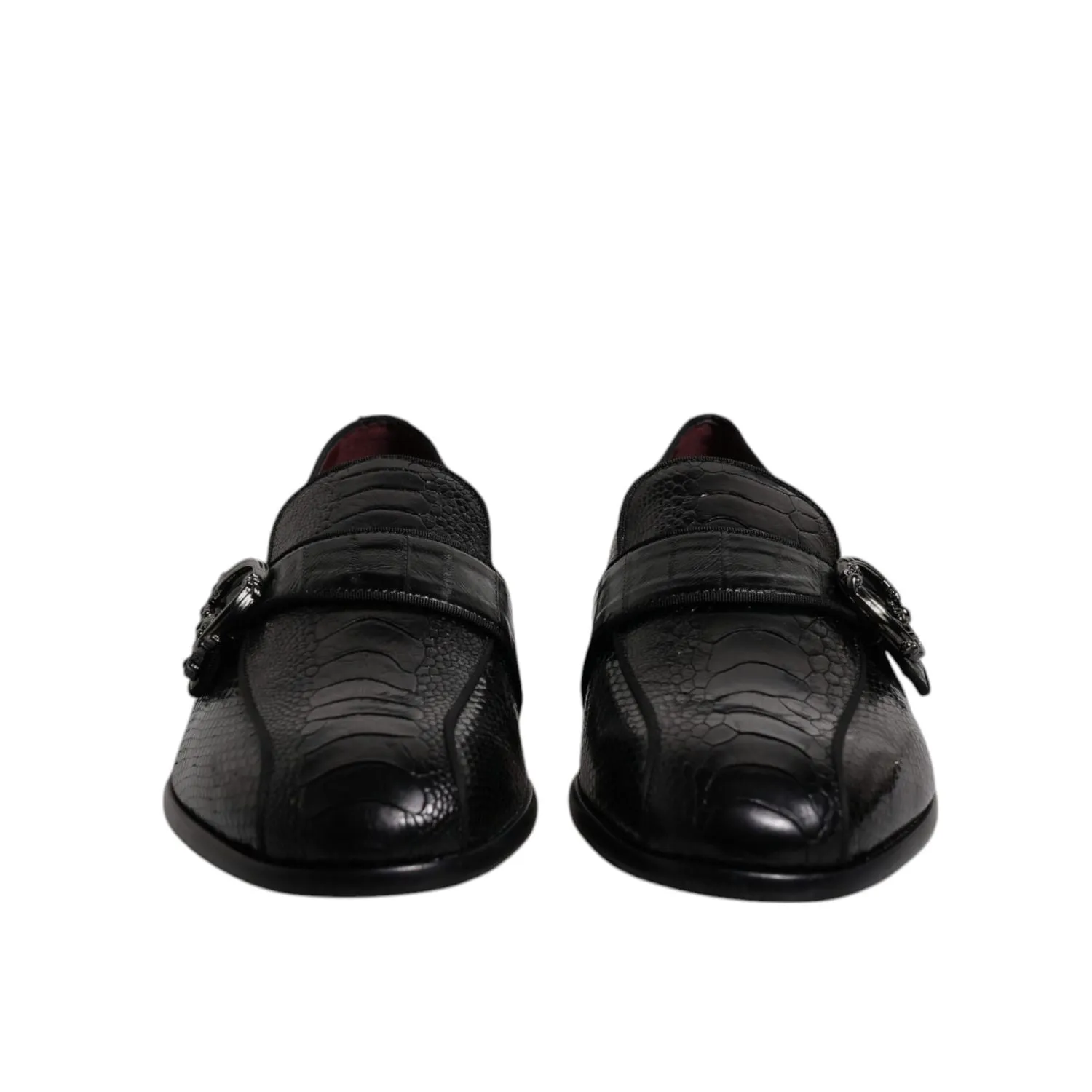 Dress Penny Loafers Dolce & Gabbana Black Exotic Leather DG Logo Loafers Formal Dress Shoes