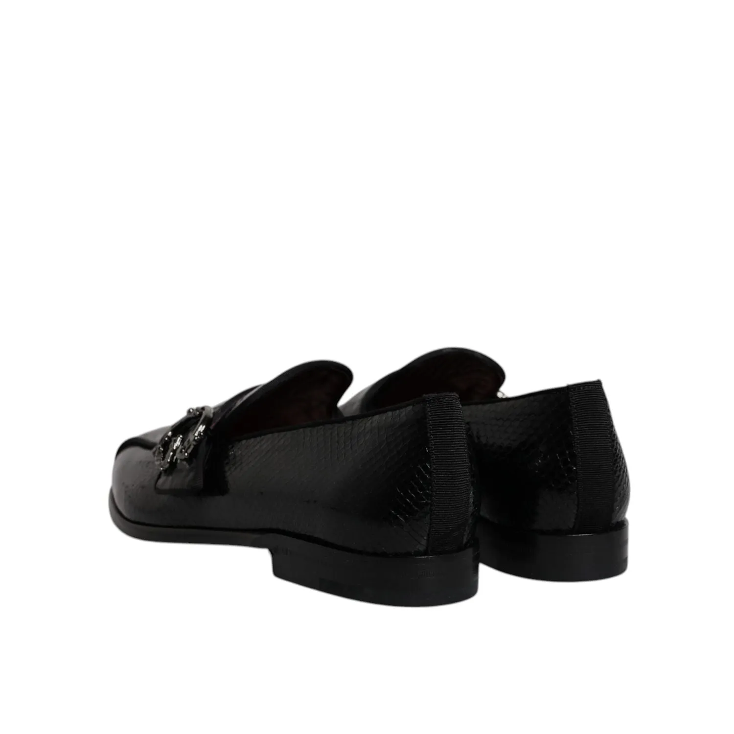 Dolce & Gabbana Black Exotic Leather DG Logo Loafers Formal Dress Shoes Perforated Loafers