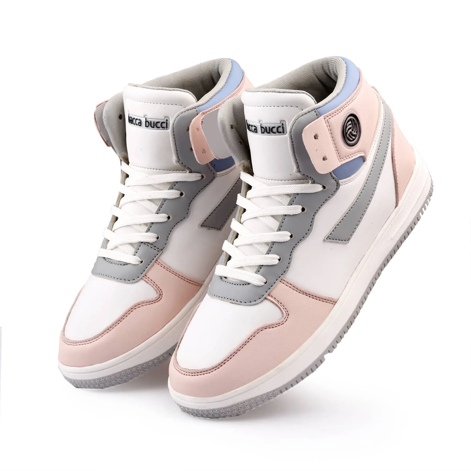Bacca Bucci Femme High-Top Harmony SneakersElegant Pastel Blue and Pink Women's Lace-Ups Fake Sneakers