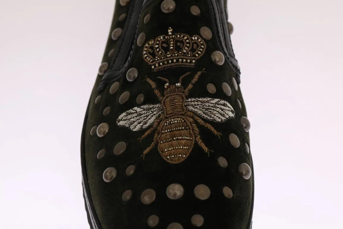 Green Velvet Royal Bee Ricamo Loafers Dress Loafers With Tassels