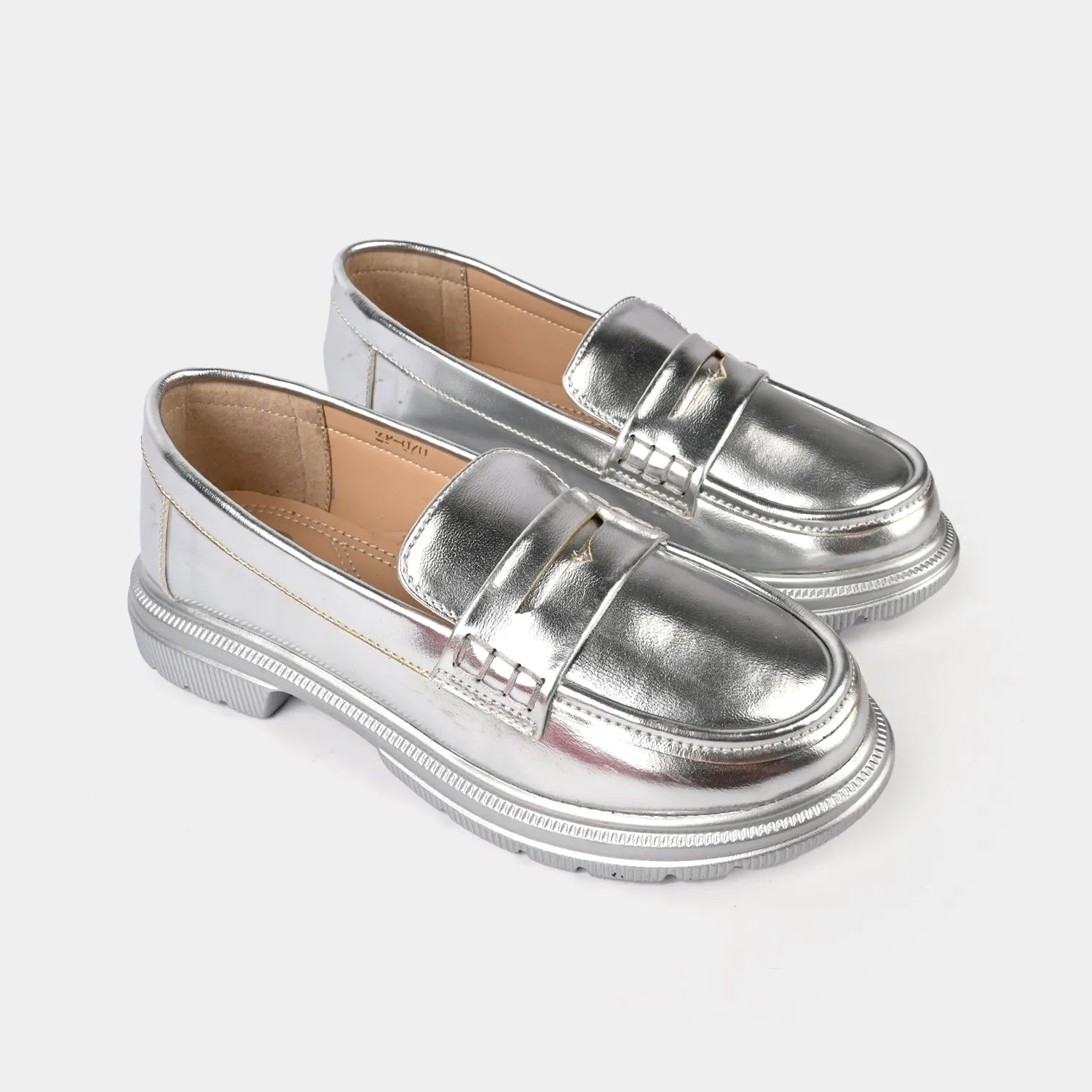 Girls Loafer ZP-070-SILVER Adrian Snaffle Loafers