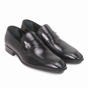Temu Loafers Golden Pass Men's Black Calf Leather Plain Toe Slip on Loafers with Leather Sole