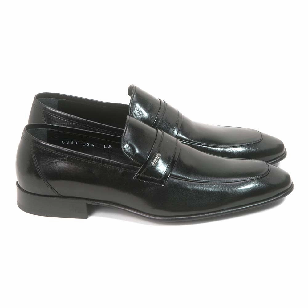 Golden Pass Men's Black Calf Leather Plain Toe Slip on Loafers with Leather Sole Dress And Loafers