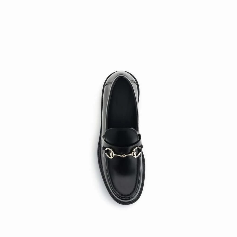 Gucci Black Calf Leather Bos Taurus Slip-On Loafers Pointy Toe Loafers
