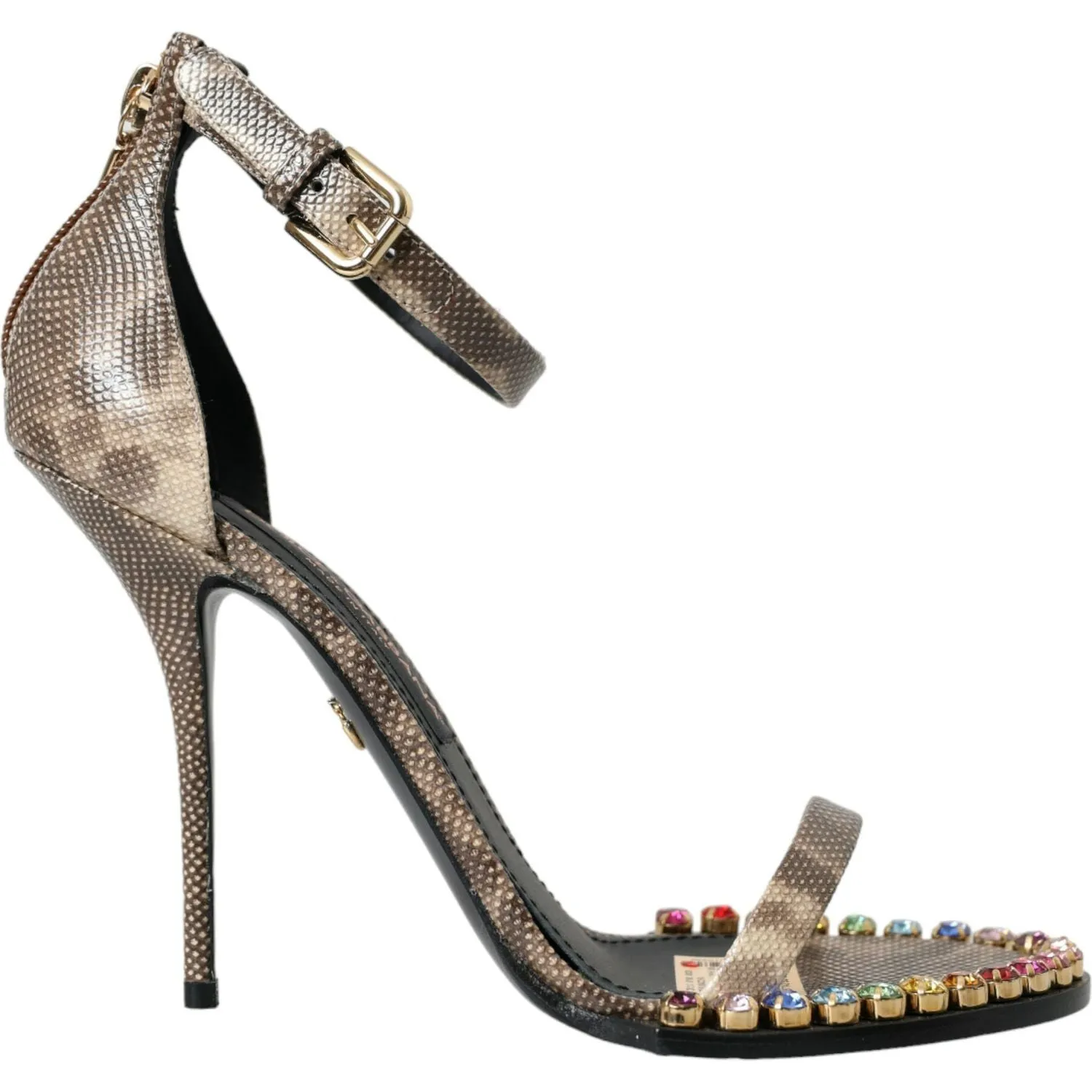 Sandals For Dolce & Gabbana Brown Exotic Leather Crystal Sandals Shoes