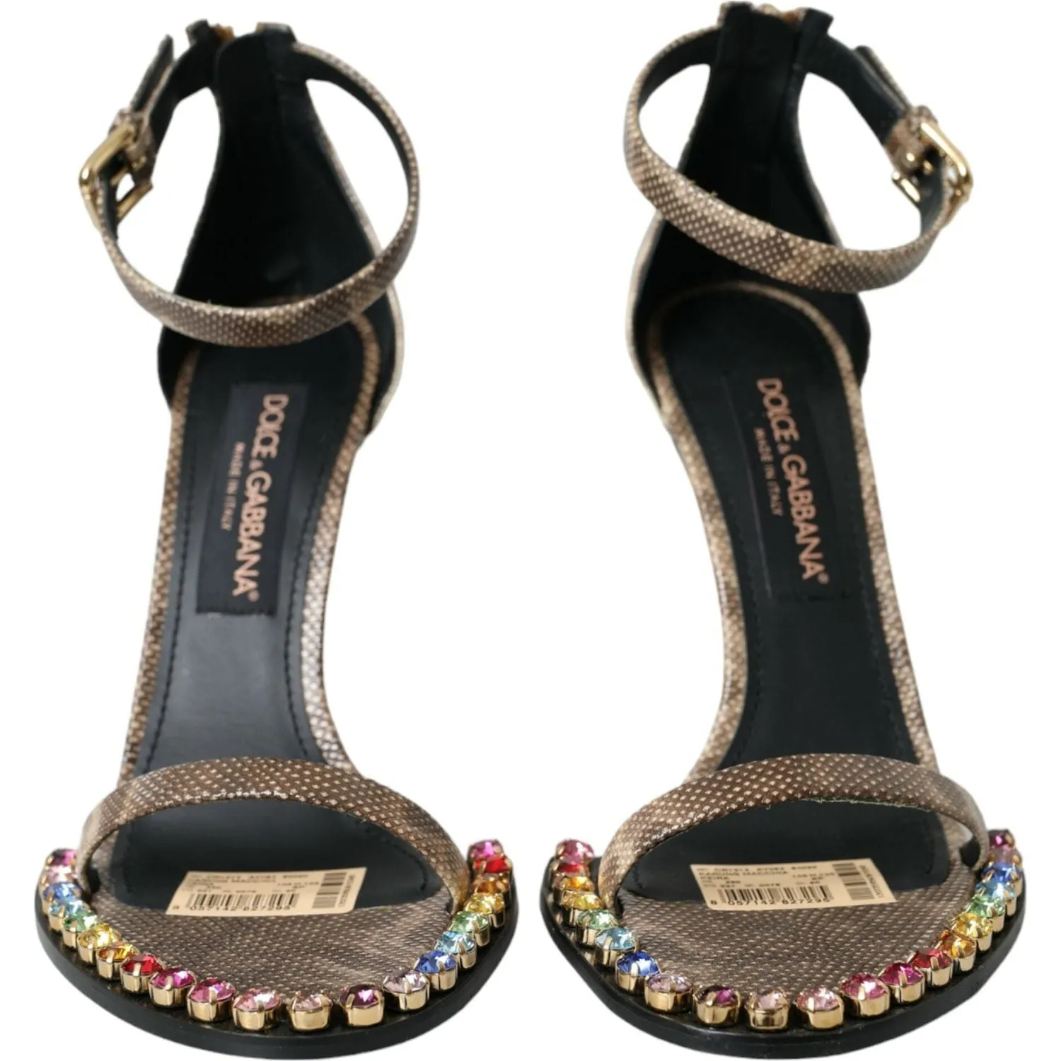 Dolce & Gabbana Brown Exotic Leather Crystal Sandals Shoes Prada Sandals