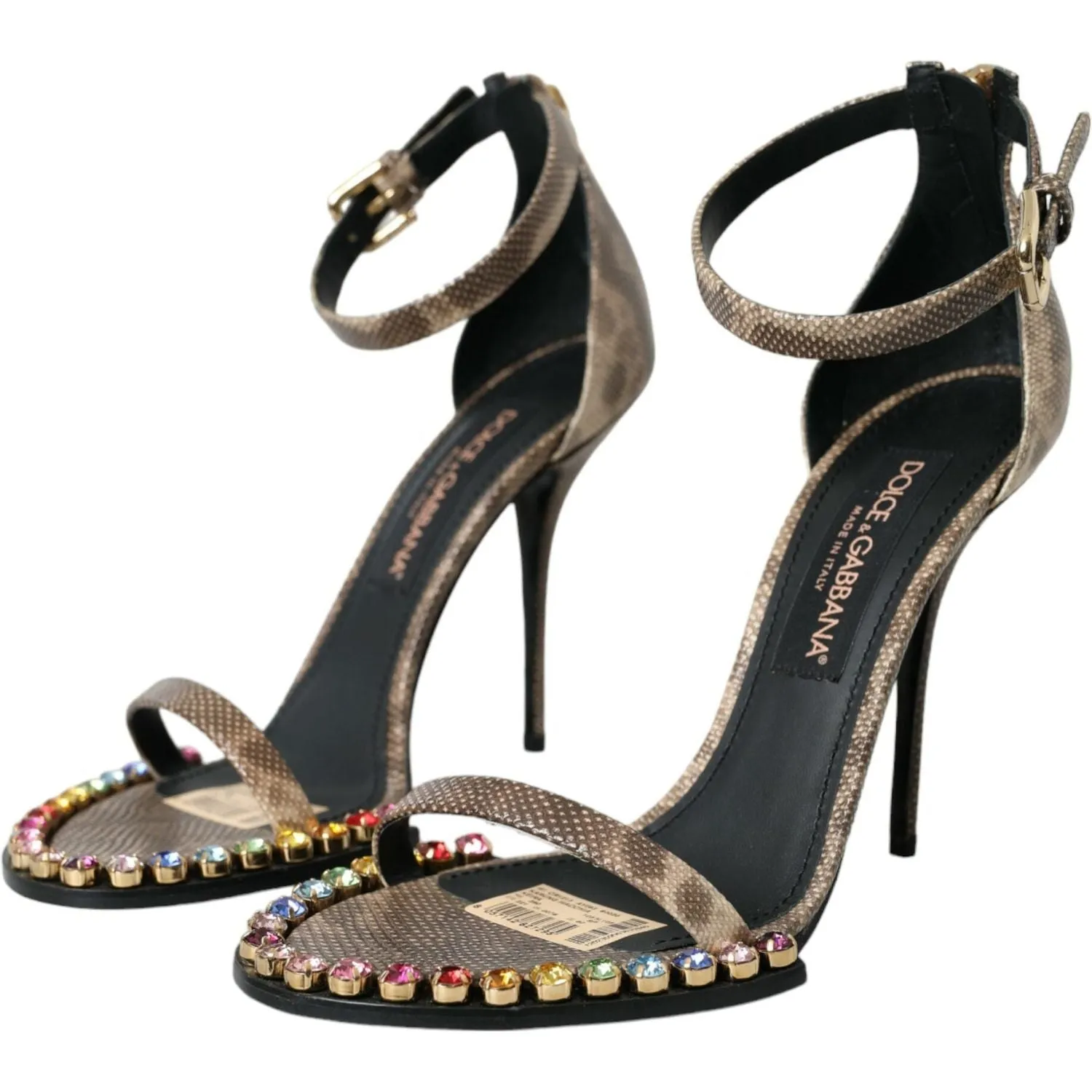 San Antonio Shoes Sandals Dolce & Gabbana Brown Exotic Leather Crystal Sandals Shoes