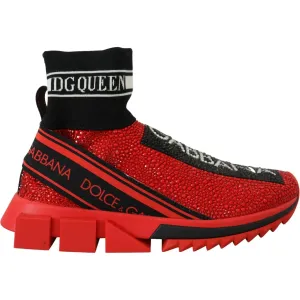Dolce & Gabbana Red Bling Sorrento Sneakers Socks Shoes Stretch Sneakers