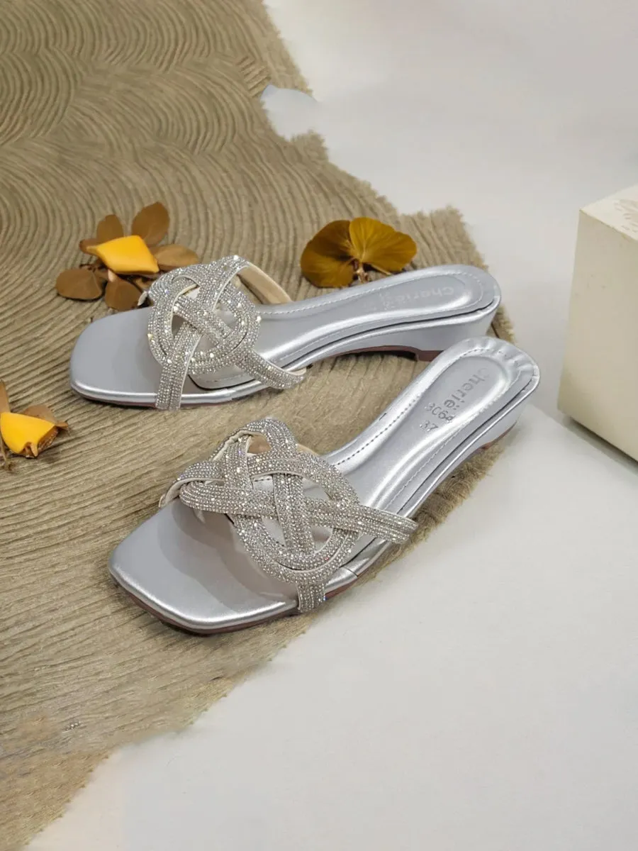 Silver Fancy Heel Slippers for women Gaming Slippers