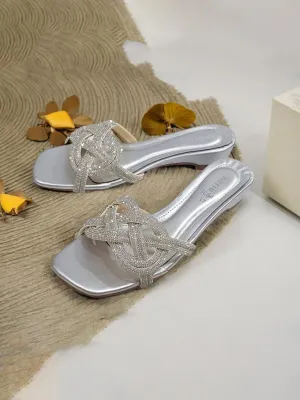 Summer Basic Slippers Outdoor Silver Fancy Heel Slippers for women