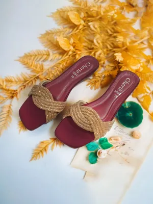 Maroon Fancy Heel Slippers for women. Best Moccasin Slippers