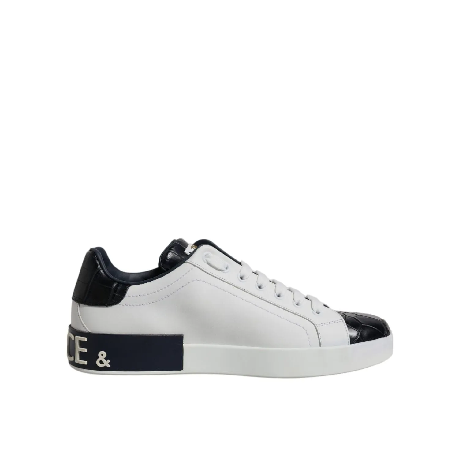 Dolce & Gabbana White Black Leather Portofino Sneakers Shoes Cute Walking Sneakers