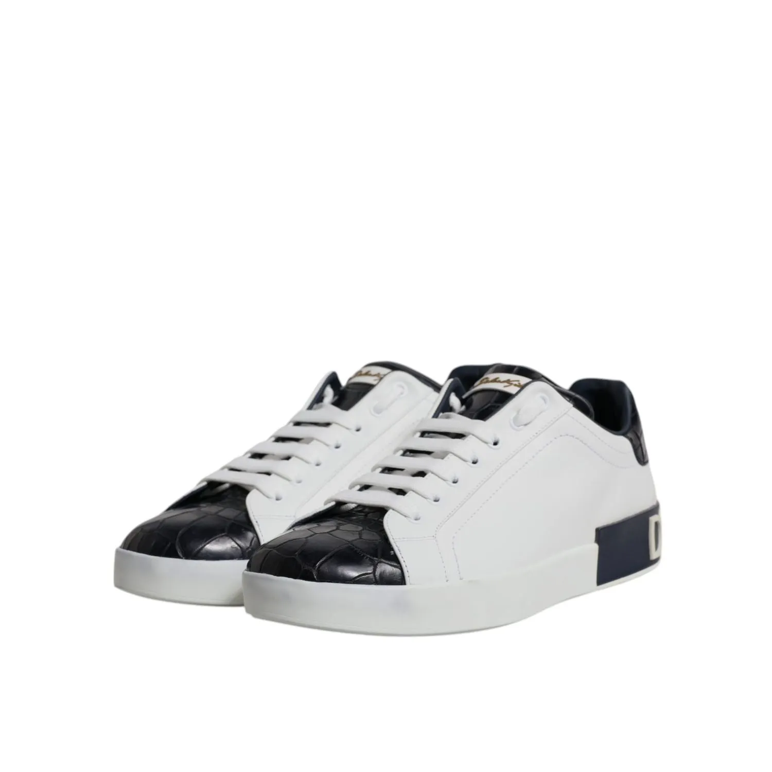 Italian Sneakers Dolce & Gabbana White Black Leather Portofino Sneakers Shoes