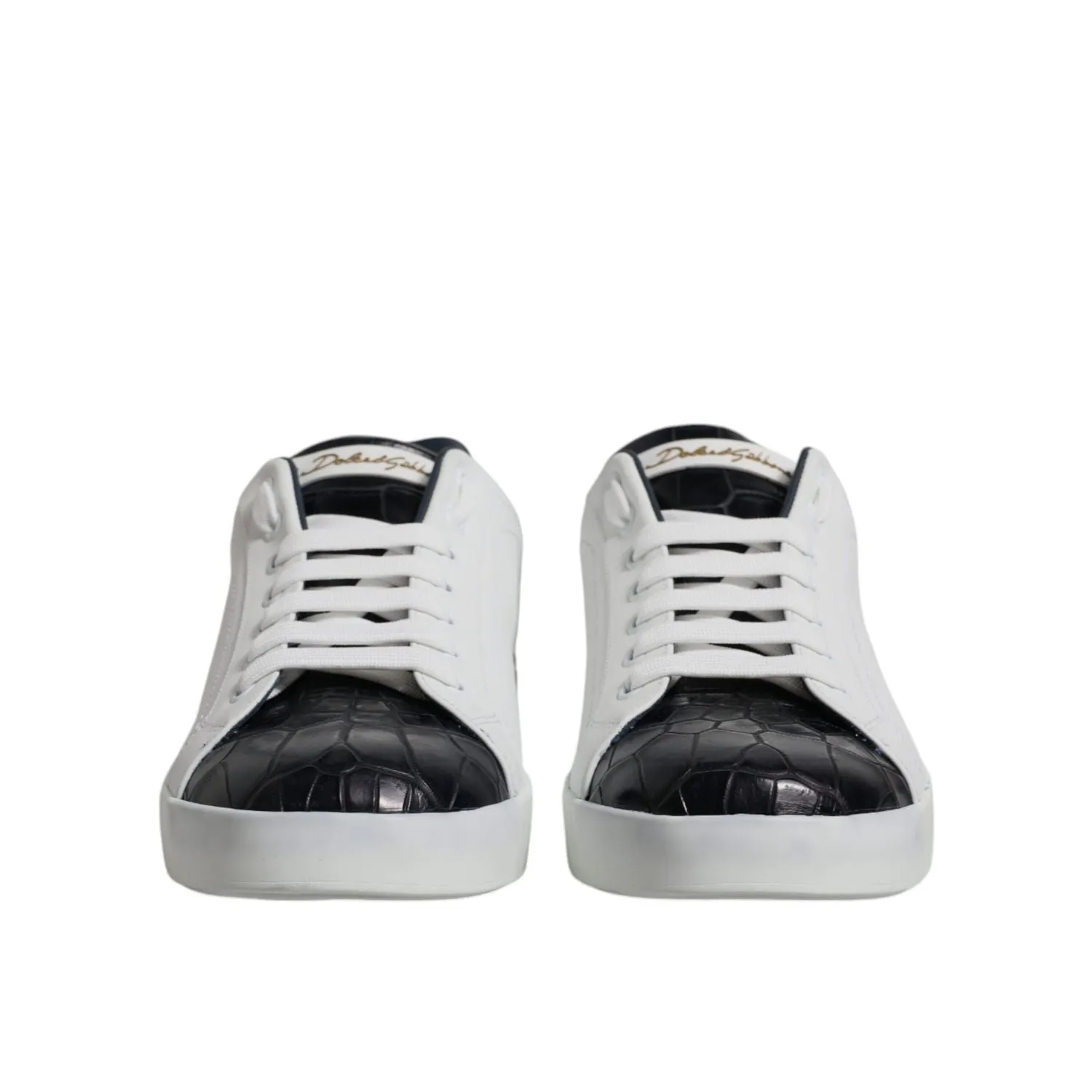 Dolce & Gabbana White Black Leather Portofino Sneakers Shoes Sneakers Basketball