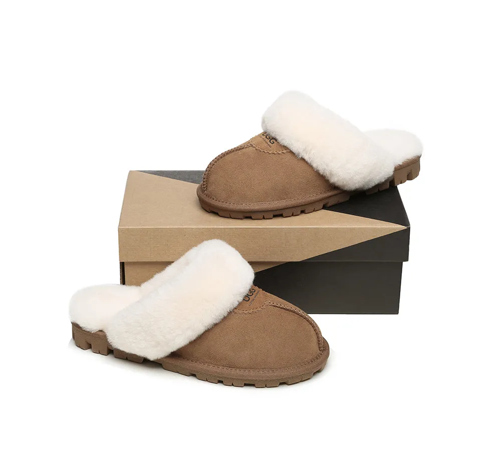 AUSTRALIAN SHEPHERD UGG Slippers Double Face Sheepskin Wool Scuff Waffle