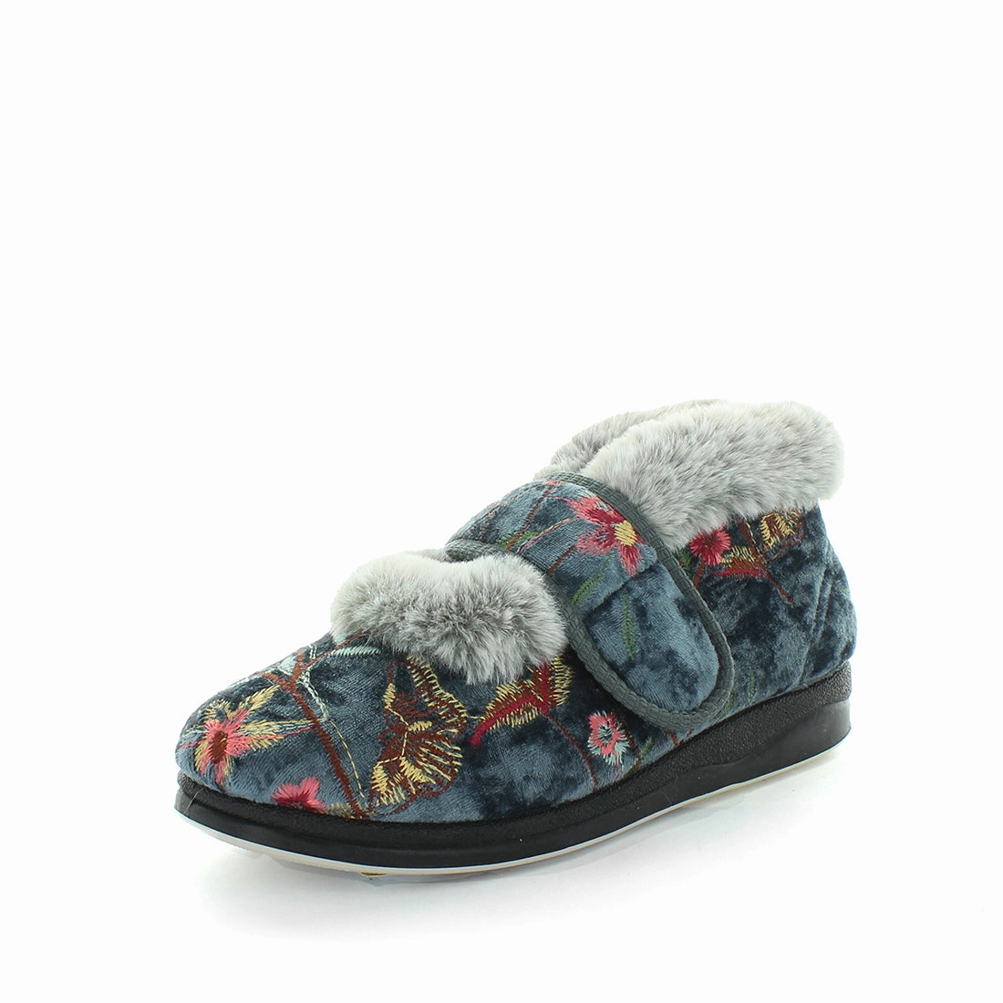 Panda Emee Women's Slippers - Grey Embroidery Wide Toe Box Slippers