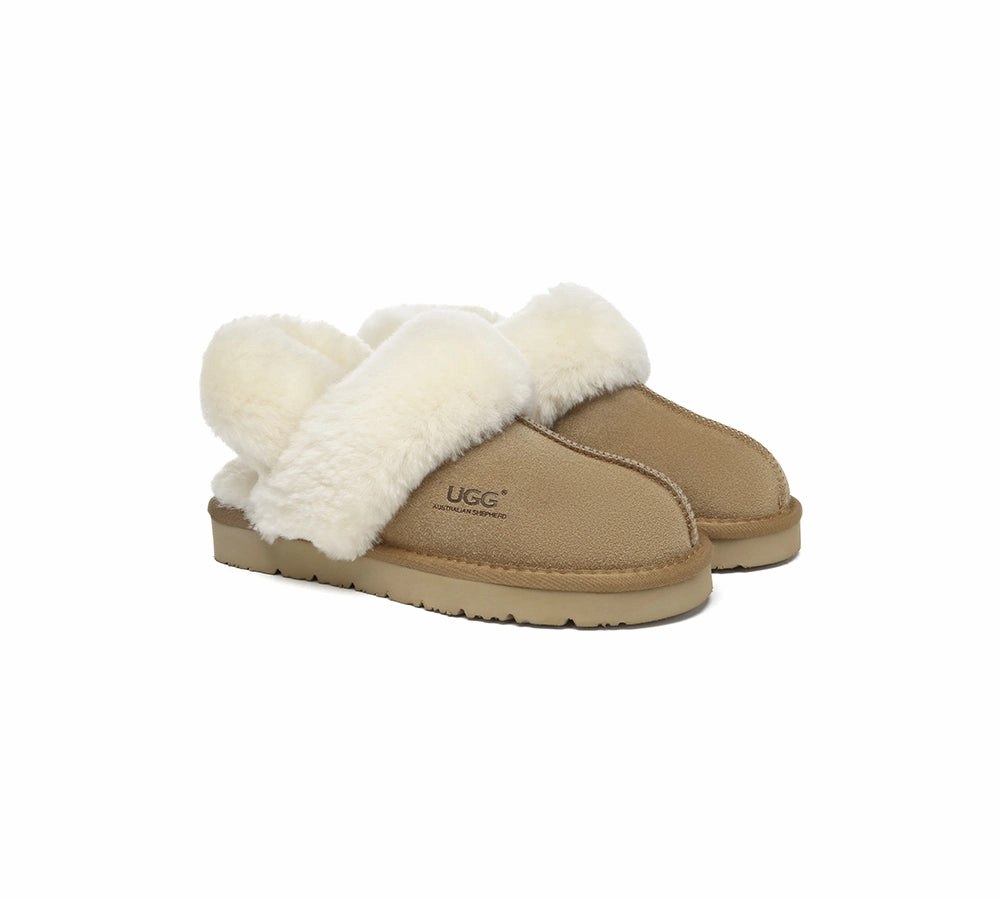 Newdenber Slippers AUSTRALIAN SHEPHERD UGG Slippers Women Removable Wool Strap Slingback Muffin Fluffy