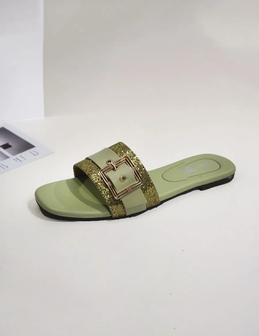 Green | Flat Slippers for women Extra Extra Wide Slippers