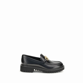 Vintage Designer Loafers Valentino Garavani Black Leather Slip-On Loafers