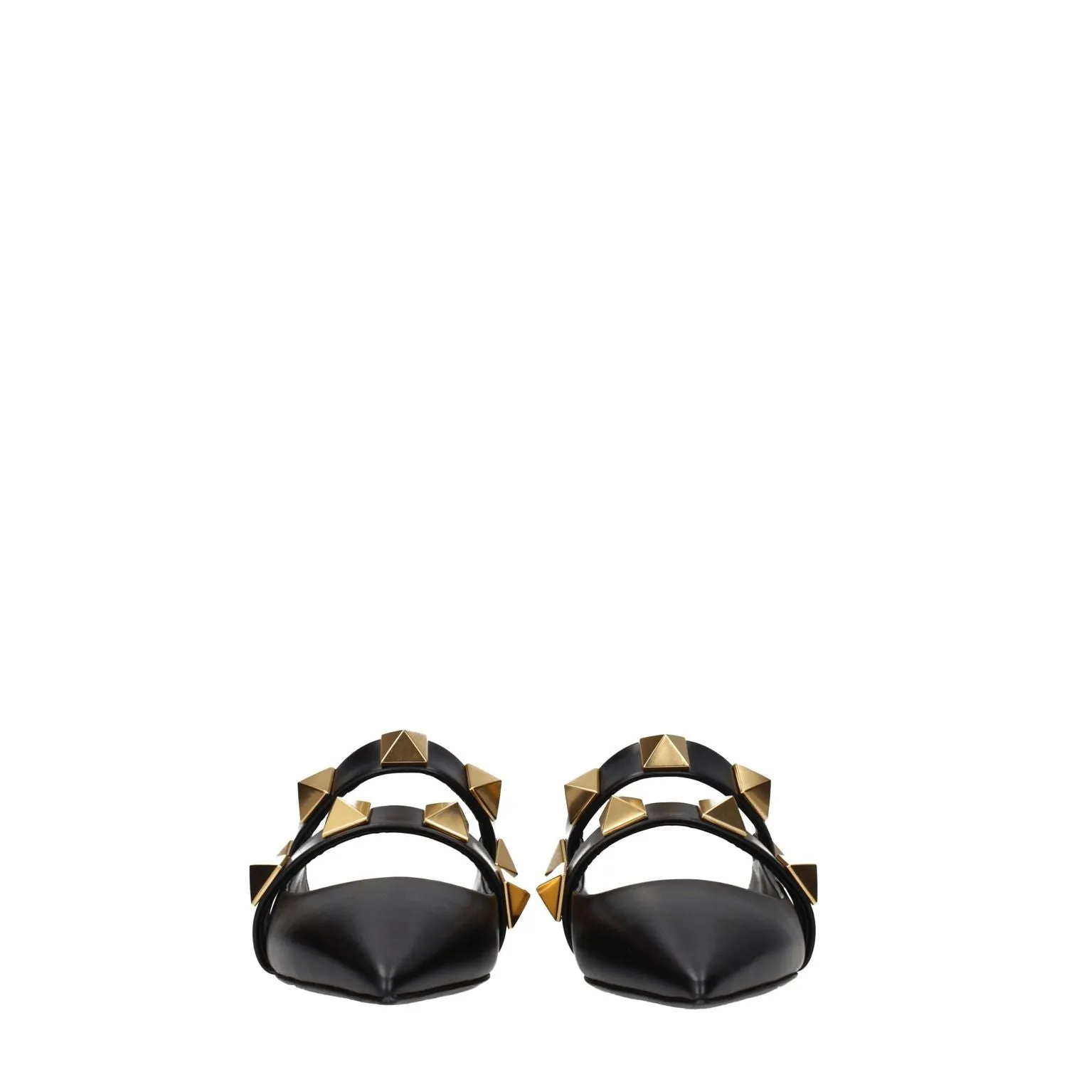 Valentino Garavani Black Leather Mules Camellia Flat Shoes
