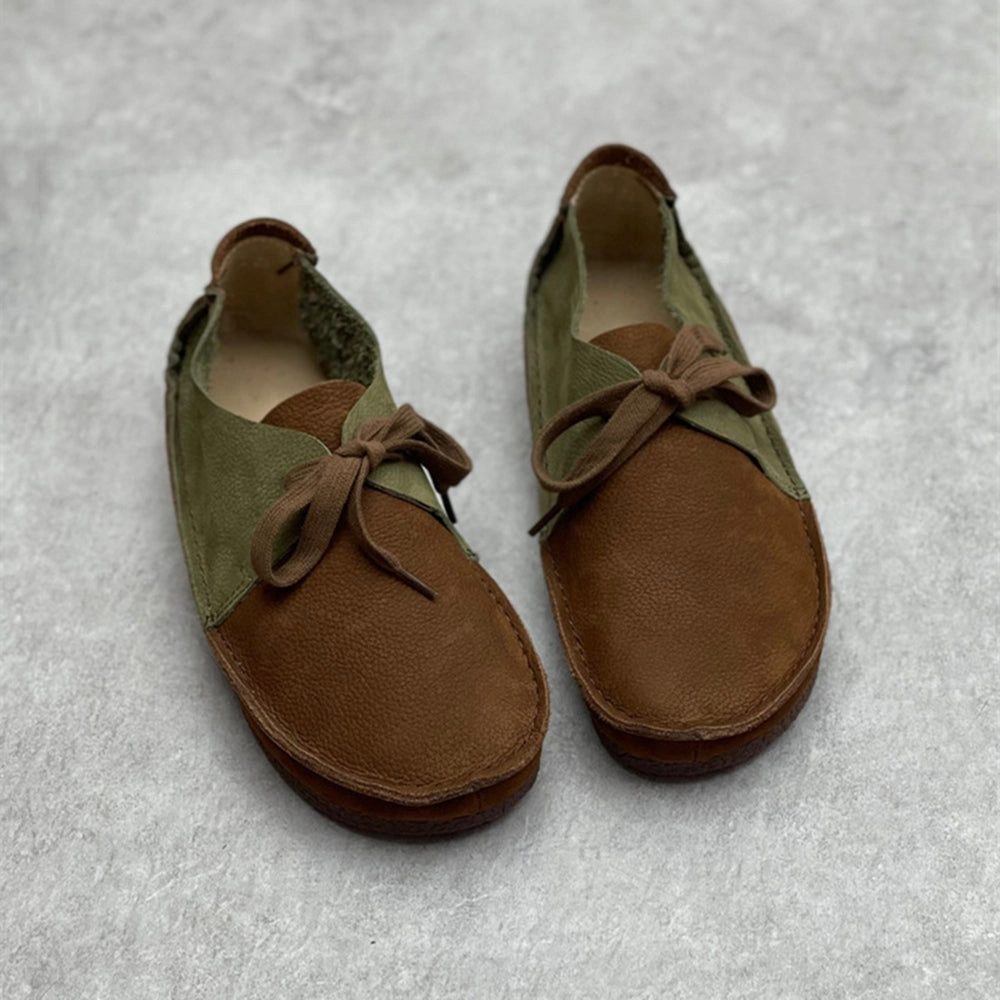 Shoes For Overpronation And Flat Feet Women Retro Handmade Color-block Stitched Soft Flat Shoes