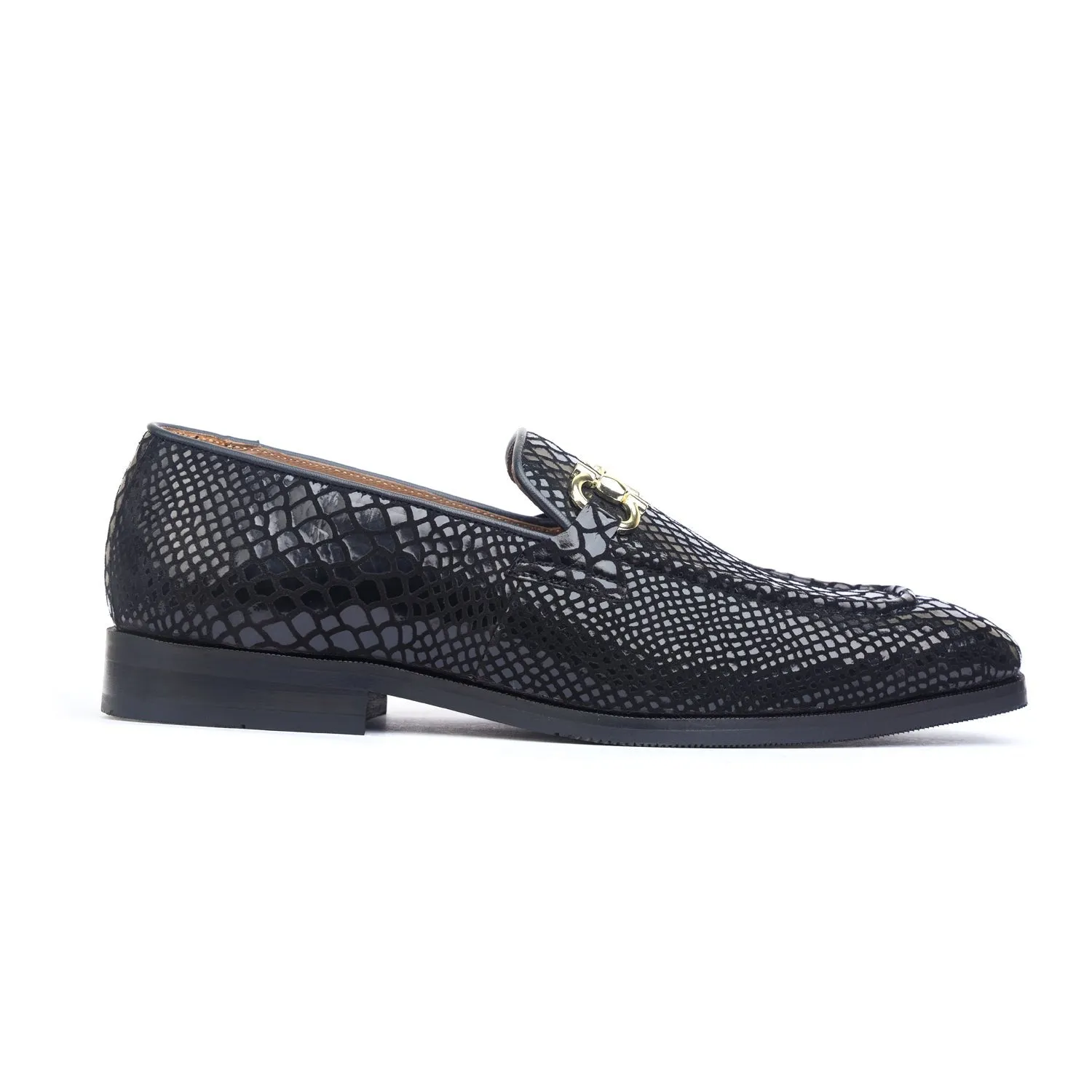 Rhinestone Loafers Snake Foil Loafers - Black