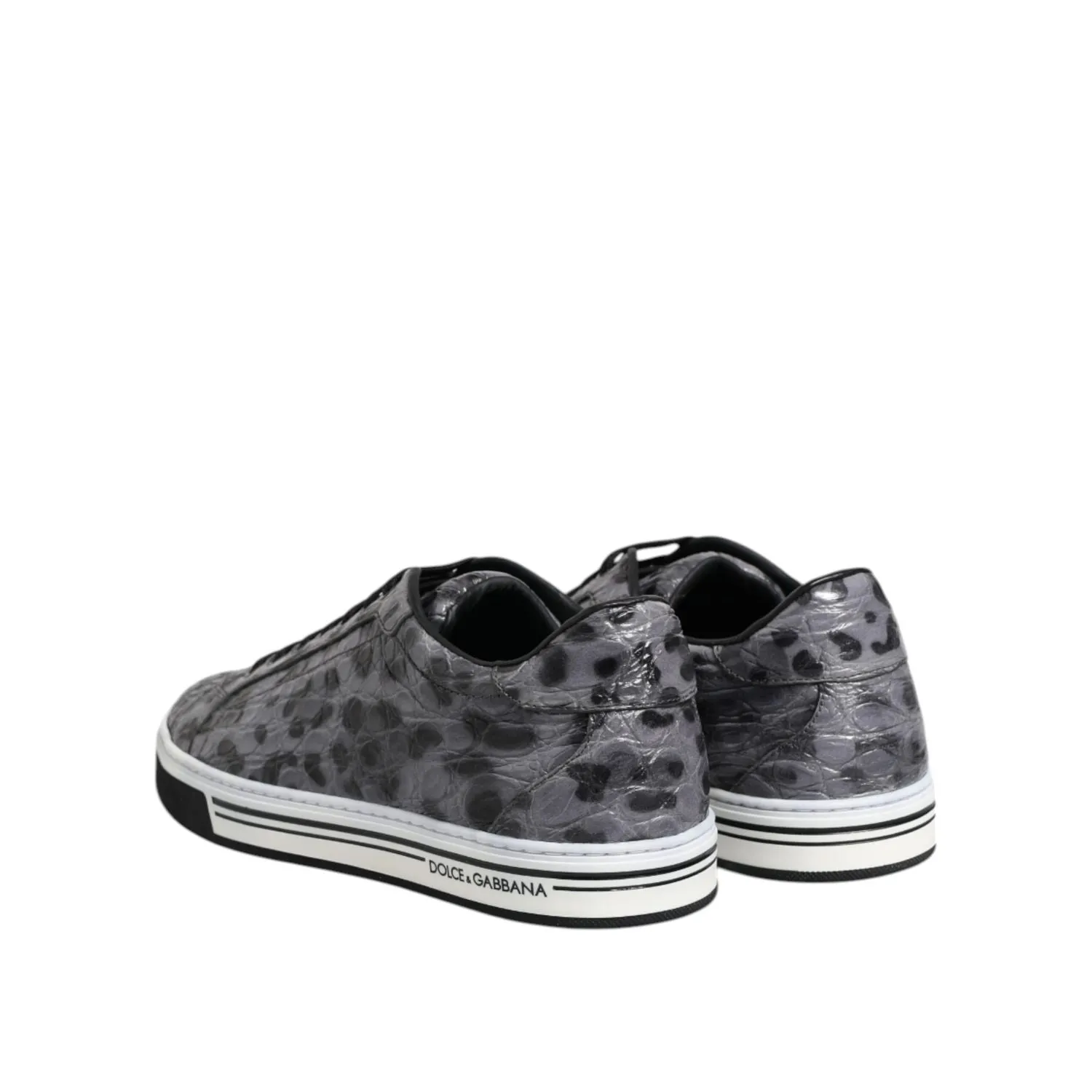 Hiking Sneakers Dolce & Gabbana Gray Leather Leopard Low Top Sneakers Shoes