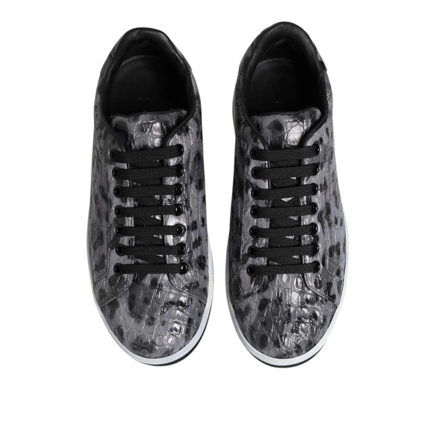 Extra Wide Sneakers Dolce & Gabbana Gray Leather Leopard Low Top Sneakers Shoes