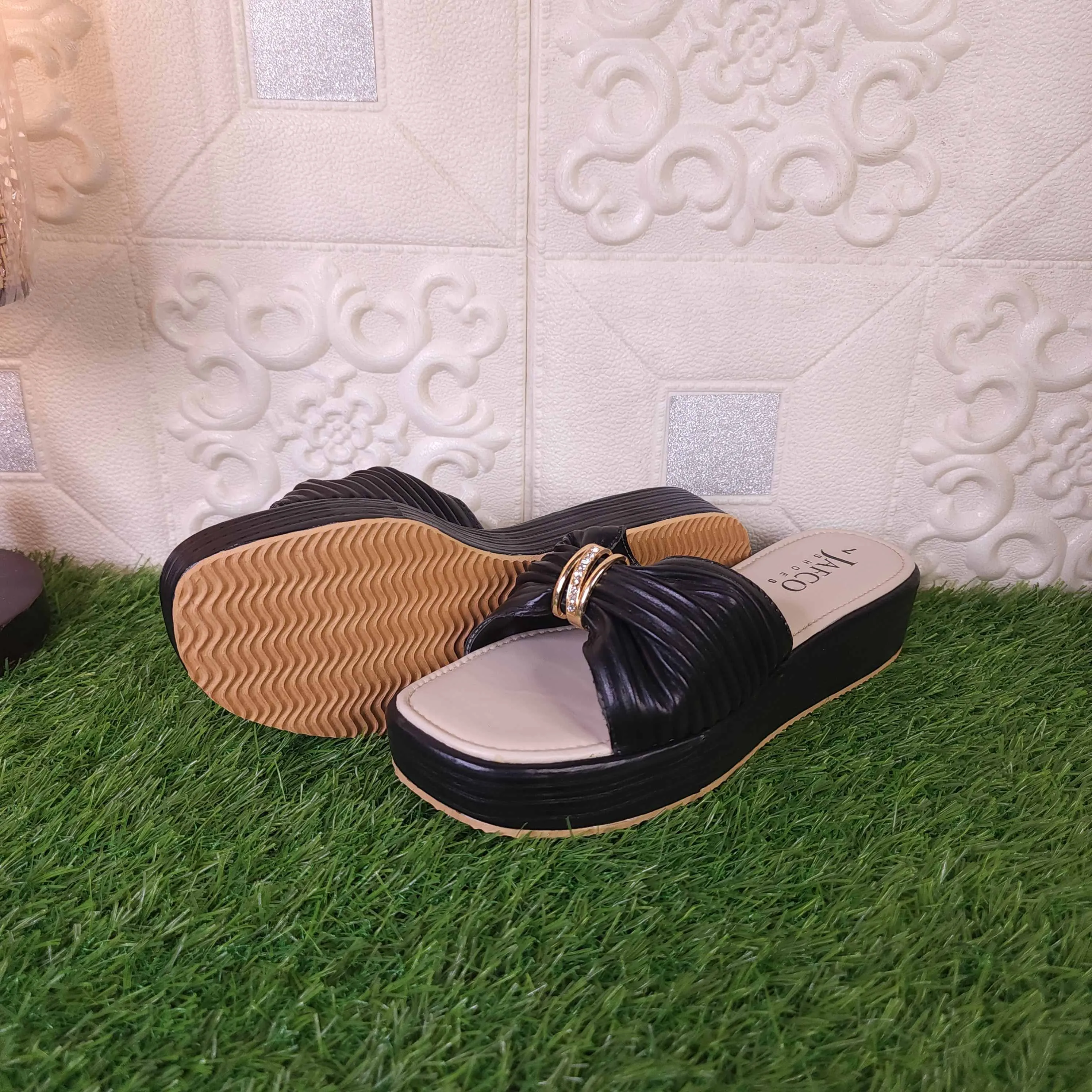 Black Buckle Platform Wedge Slippers Ballet Slippers Coloring Page