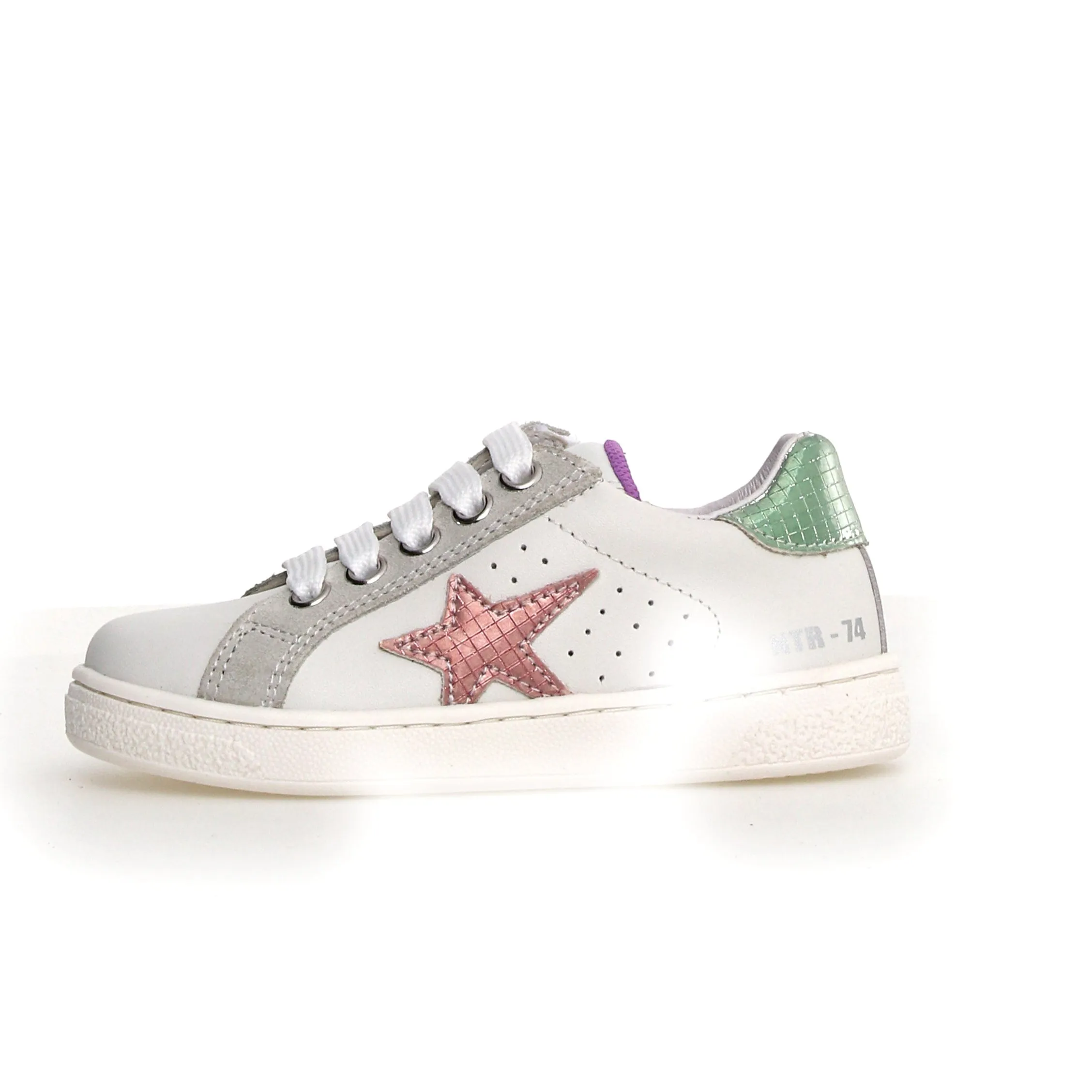 Naturino Girl's Pinn Zip Casual Shoes - White / Rose/ Capri Smart Casual Dress Code Shoes