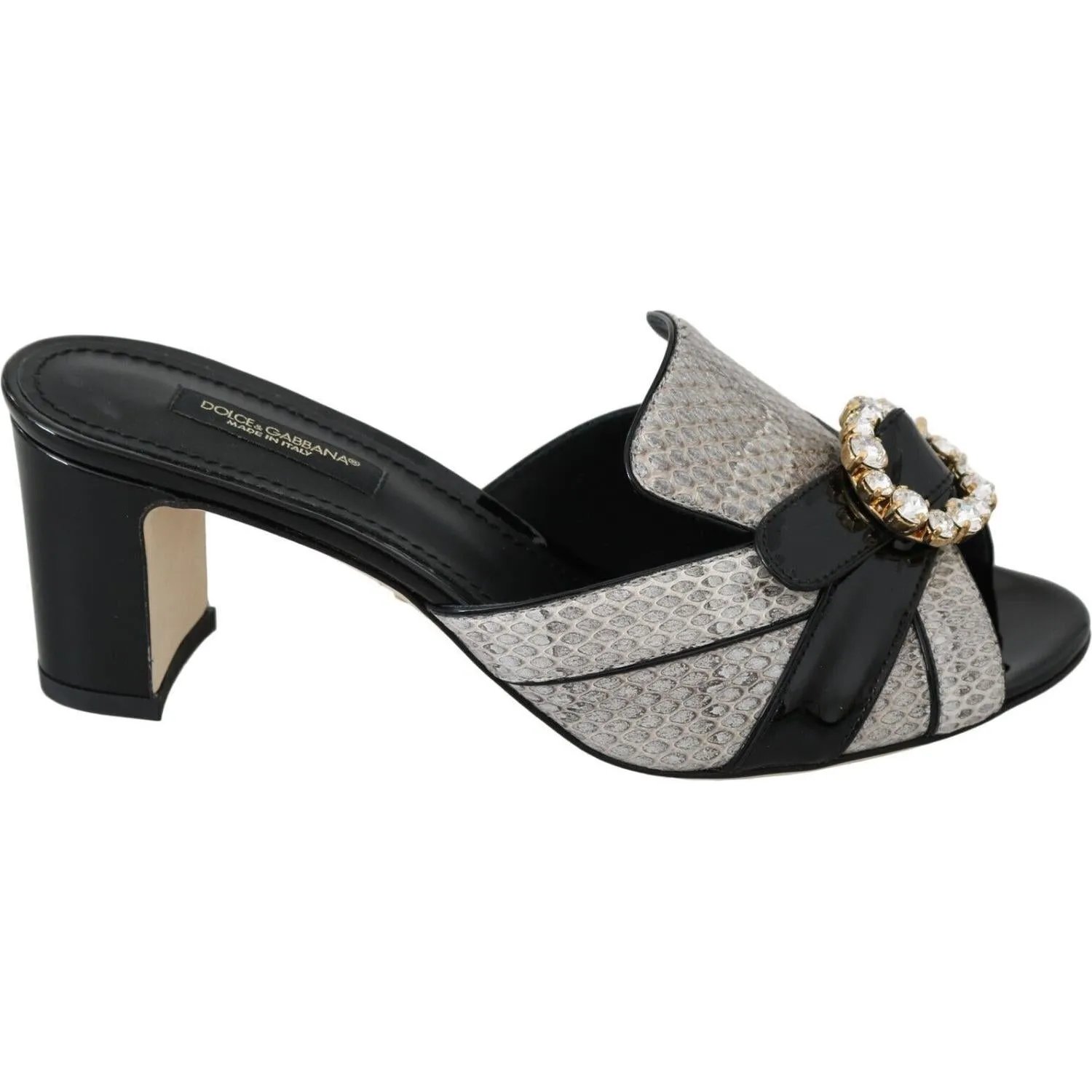 Dolce & Gabbana Black Gray Exotic Leather Crystals Sandals Shoes Hunter Sandals
