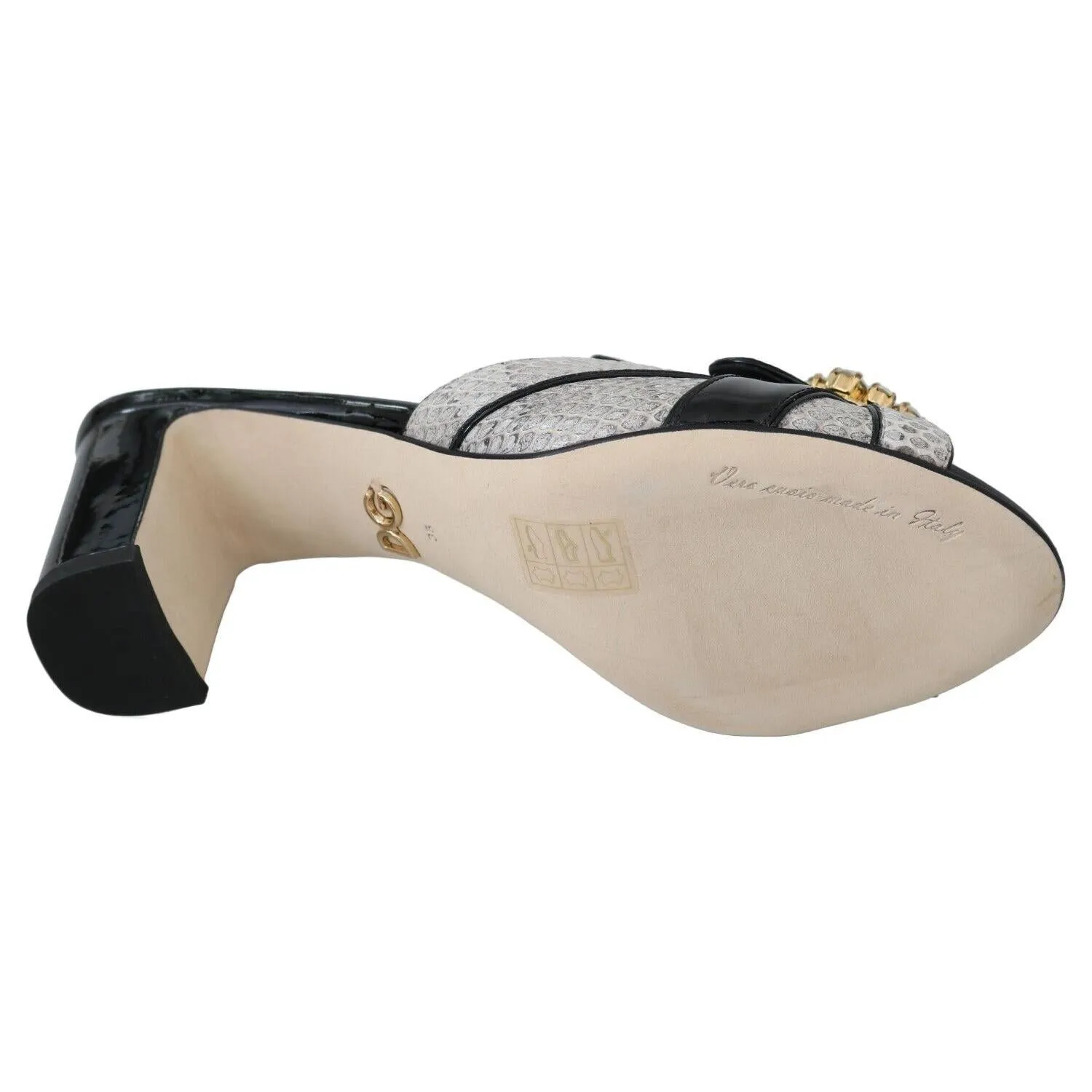 Made In America Sandals Dolce & Gabbana Black Gray Exotic Leather Crystals Sandals Shoes