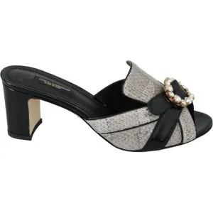 Dolce & Gabbana Black Gray Exotic Leather Crystals Sandals Shoes Royal Sandals Barbados