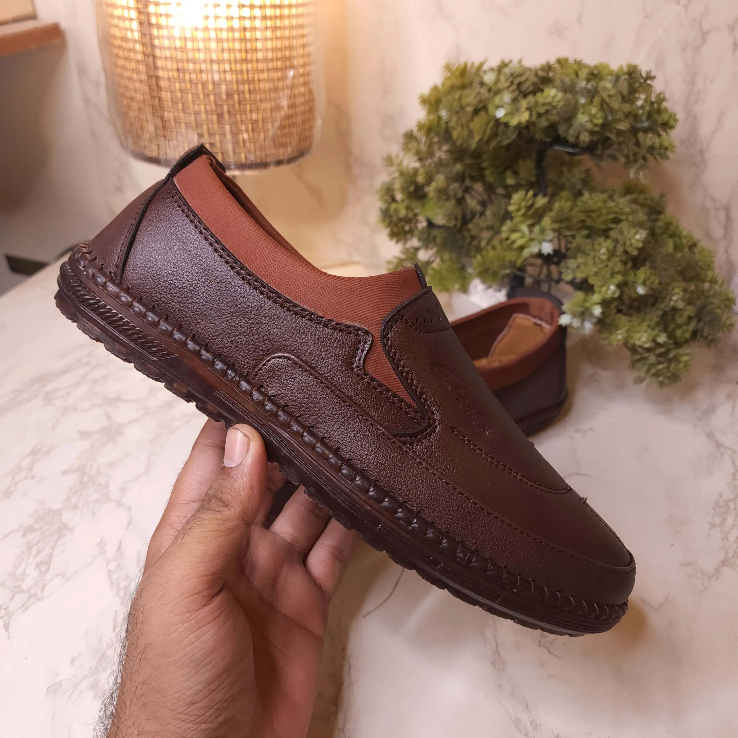 Brown Premium Stitched Loafers Pants To Wear With Loafers
