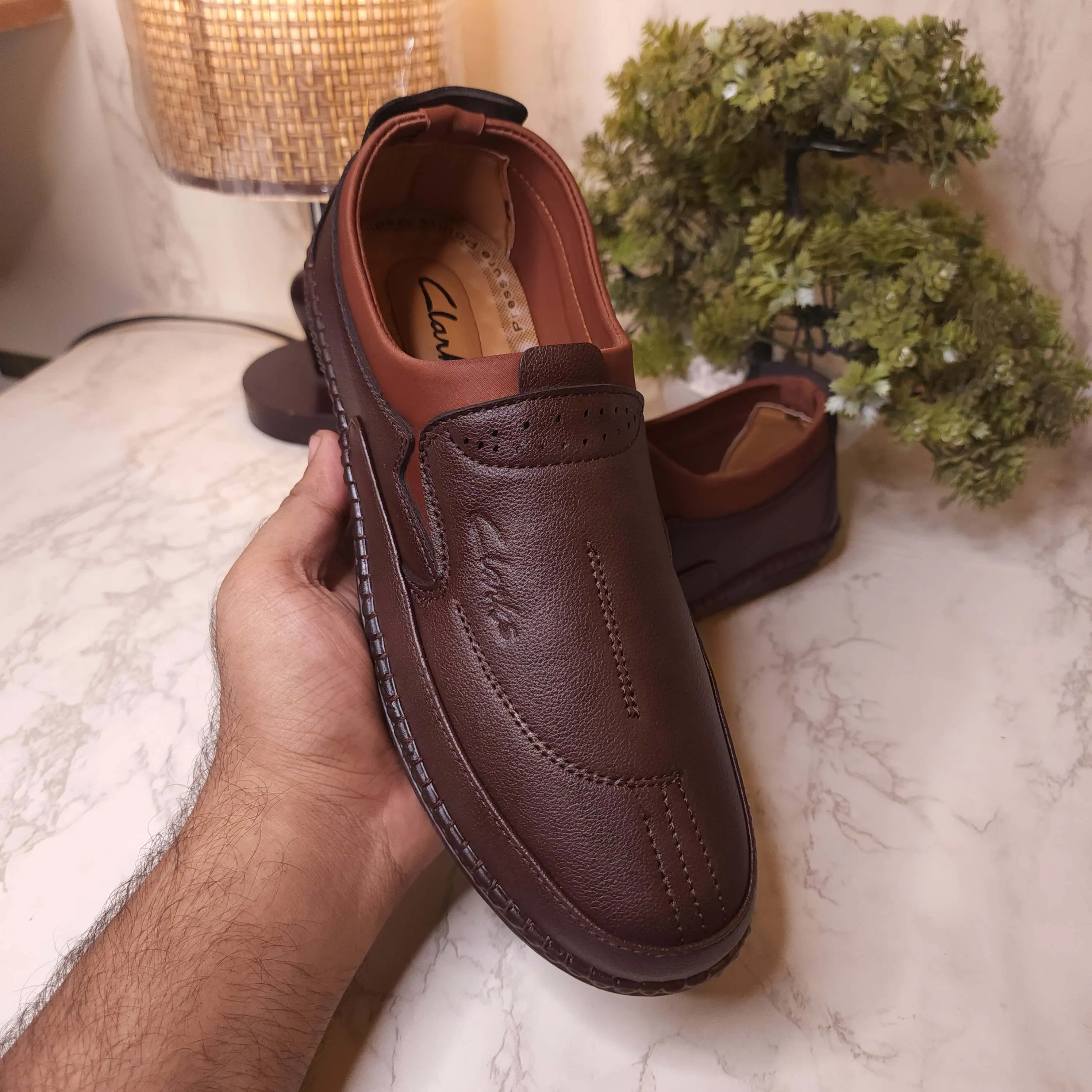 Brown Premium Stitched Loafers Suede Leather Loafers