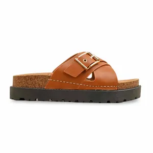 Rubber Bottom Slippers Brown Formal Slipper For Women PU0391